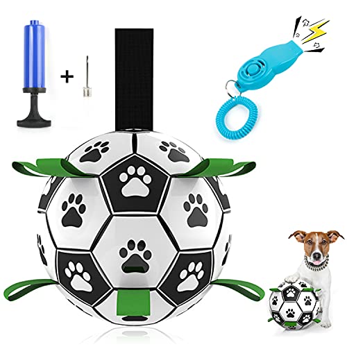 WeChip Pelota Juguete Perro,Juguetes Perro Masticar,Juguete morder Perro con Tubo Inflable y Silbato de Entrenamiento con clicker,Fútbol Juguete Interactivo Perro para Entrenamiento y Ejercicio.