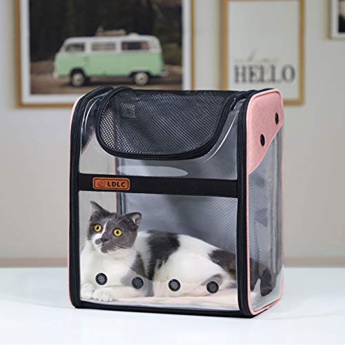 WEECOC Bolsa de Transporte para Mascotas Mochila de Transporte Jaula para Gato Perro Jaula portátil para Mascotas Bolsa de Transporte con Estructura de Alambre Transparente Plegable espaciosa (Rosa)