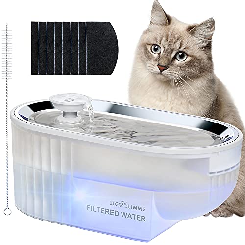 WEGOLIMME Fuente para Gatos Acero Inoxidable 2,5L Bebedero Gatos y Perros Automatico con 8 Filtros de Carbón Activado, Super Silenciosa, Inteligente LED Dispensador de Agua para Mascotas