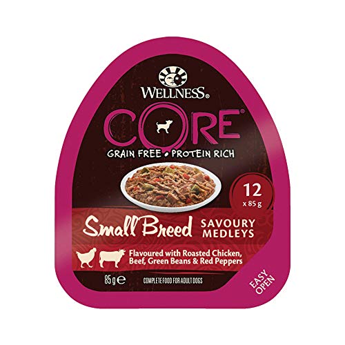 Wellness CORE - Medallas de gallina para Perros de Raza pequeña, sin Grano húmedo, para Carne de Pollo, Verdes y pimientas Rojas, 85 g, 12 Unidades