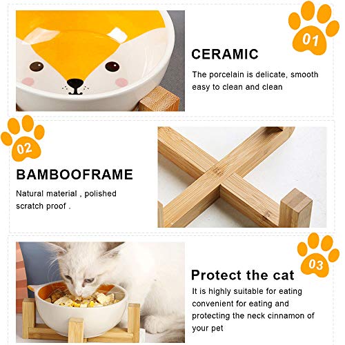 WELLXUNK® Cerámica Bowl Gatos, Cuencos elevados Mascotas, Bowl para Gatos y Perros para Perros Gatos Cachorros con Soportes de Bambú Antideslizante Cuenco de Agua para Personalizado y Práctico (A)