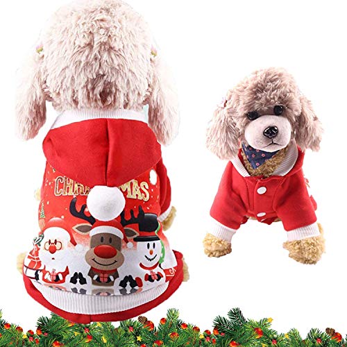 WELLXUNK® Navidad Ropa para Perros, Sudadera con Capucha para Perro Gato, Navidad Ropa para Mascotas, Navidad Mascotas Sudaderas con Capucha, Cálido Disfraz De Invierno para Cachorros Y Gatito (M)