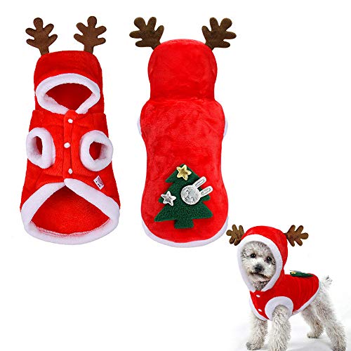 WELLXUNK® Perro Navidad Disfraz, Ropa navideña para Perro, Disfraz de Navidad para Cachorro, Disfraz de Mascota navideña, Ropa para Perros Sudadera con Capucha, Disfraces De Navidad (M)