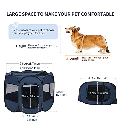 Wemk Parque Plegable para Perros, Portátil Parque para Perros, Impermeable Parque de Juego, Parque Mascotas para Gatos Conejos, Jaula Octagonal para Mascotas, 73x73x43cm