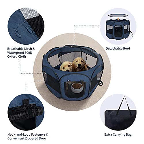 Wemk Parque Plegable para Perros, Portátil Parque para Perros, Impermeable Parque de Juego, Parque Mascotas para Gatos Conejos, Jaula Octagonal para Mascotas, 91x91x58cm