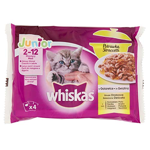 Whiskas Casserole Multipack Bolsitas de Comida Húmeda para Gatos Junior Selección Aves (4 sobres x 85g)