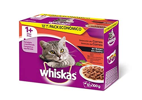 Whiskas Comida Húmeda para Gatos Selección Carnes en Salsa, Multipack (4 cajas x 12 bolsitas x 100g)