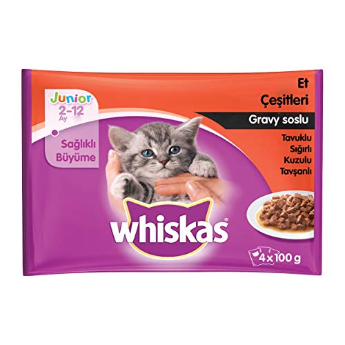 Whiskas Multipack de Comida Húmeda en Gelatina para gatos junior Selección Carnes (4 bolsitas x 100g)