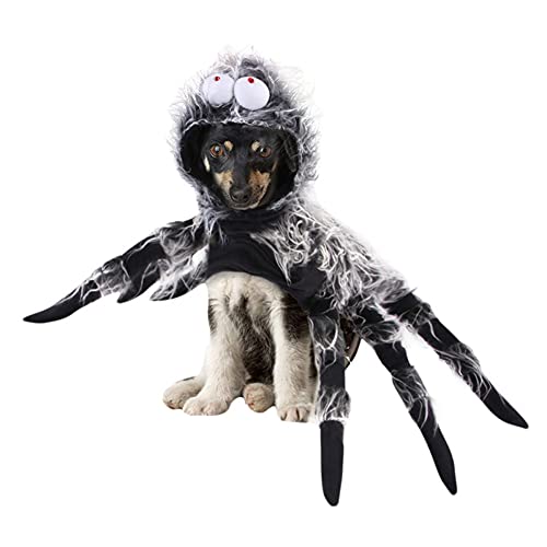 WHITULIP Gato con capucha horror simulación de felpa araña para el disfraz de perro divertido Halloween Dress Up Outfit Cosplay Disfraz de gato Fiesta de Navidad Perro abrigo tela