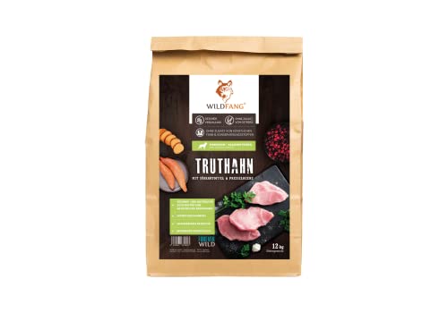 Wildfang® | Comida Seca de Primera Calidad para Perros | Comida Natural para Perros, sin Cereales y sin aditivos Artificiales (Pavo con Patata Dulce y arándanos, 12 kg)