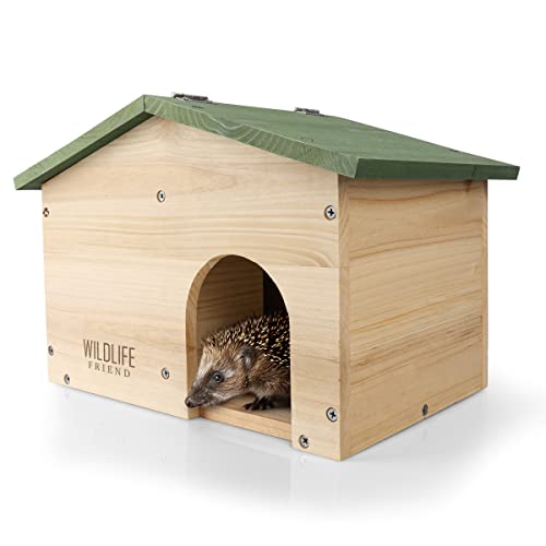 WILDLIFE FRIEND | Casa para erizos con suelo de madera y techo de sillín, para invierno, para el jardín, un refugio para erizos resistente a la intemperie durante todo el año