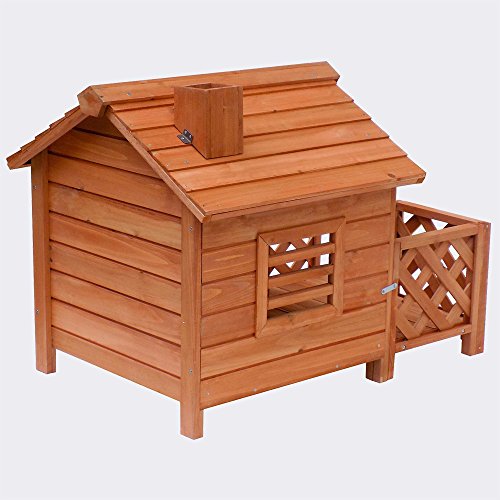 WilTec Caseta de Madera para Gatos con terraza vallada Casita Cachorros Pequeños Animales Roedores Mascotas