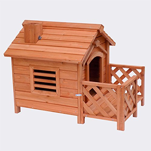 WilTec Caseta de Madera para Gatos con terraza vallada Casita Cachorros Pequeños Animales Roedores Mascotas