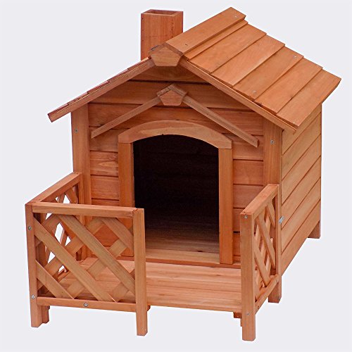 WilTec Caseta de Madera para Gatos con terraza vallada Casita Cachorros Pequeños Animales Roedores Mascotas