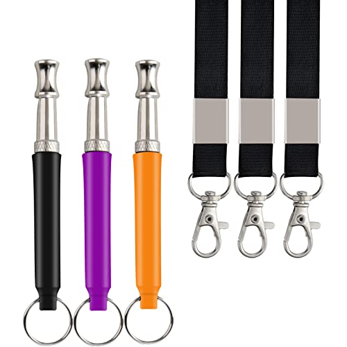 WISHDREAM Silbato Ultrasónico para Perros, Silbato para Perros con Cordón,3PCS (Negro + Naranja + Morado)