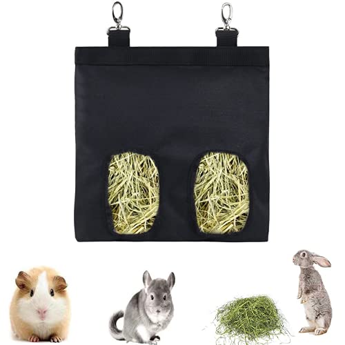 Wohlstand Bolsa de Heno de Conejo Bolsa Heno para Animales Pequeños Bolsa Heno Colgante Comedero Heno Mascotas Alimentador de Heno para Conejos Mascotas Conejillo de Indias Animales Pequeños, Negro