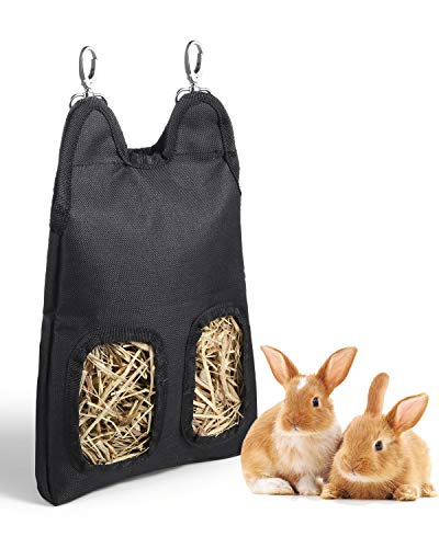 Woiworco Bolsa de heno para colgar alimentador de conejo, cobayas, bolsa de almacenamiento para alimentador de mascotas, accesorios de jaula, tela Oxford 600D duradera