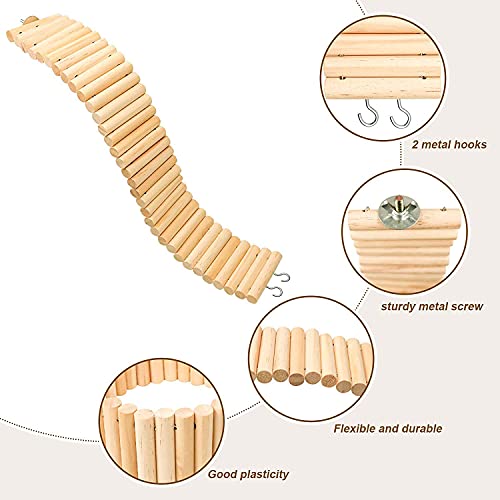 Wonninek Puente de Escalera de Madera para Mascotas, Paquete de 2, Juguete de Puente Suave para Animales, Jaula Flexible, Juguete de hábitat para hámster, ratón, Ardilla y Otros Animales pequeños