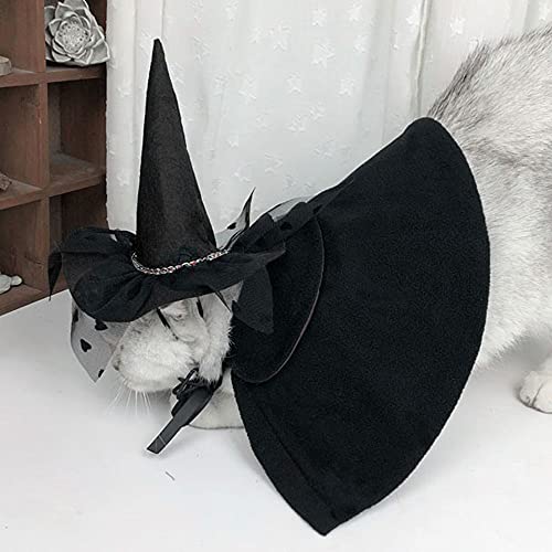 WQSMSZ Ropa para Mascotas Perro Gato Halloween Disfraz Sombrero De Mago Superman Capa para Mascotas Perro Gato Gato Sombrero para Vestirse Suministros para Mascotas Negro 3 Tamaños