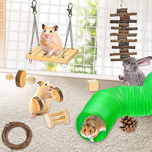 WR WPAIER Juguetes para Masticar Hámster Juego de 10, Pequeños Animales Juguetes, Juguetes Masticables de Madera, Natural Molar Juguetes para Conejos, Chinchillas, Hámsters, Cobayas