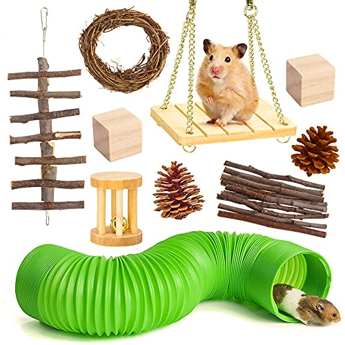 WR WPAIER Juguetes para Masticar Hámster Juego de 10, Pequeños Animales Juguetes, Juguetes Masticables de Madera, Natural Molar Juguetes para Conejos, Chinchillas, Hámsters, Cobayas