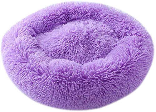 WSJYP Cama para Perros Sofá Redondo de Felpa Mullida con Forma de Rosquilla, Cuddler Warm Calming Dog Pet Cat Colchón Cojines Perrera Desmontable,S: 60cm-Purple