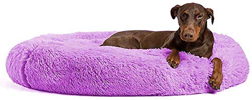 WSJYP Cama para Perros Sofá Redondo de Felpa Mullida con Forma de Rosquilla, Cuddler Warm Calming Dog Pet Cat Colchón Cojines Perrera Desmontable,S: 60cm-Purple