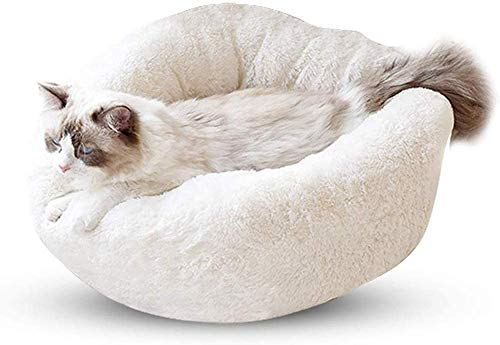 WSJYP Cama Perros Cueva de Anidación Redonda Suave y Acogedora Mascota Cachorro Gato Felpa Cómoda Donut Cesta Mascotas Perrera Lavable y Transpirable,S-38x38x22 cm-White