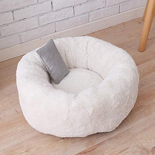 WSJYP Cama Perros Cueva de Anidación Redonda Suave y Acogedora Mascota Cachorro Gato Felpa Cómoda Donut Cesta Mascotas Perrera Lavable y Transpirable,S-38x38x22 cm-White