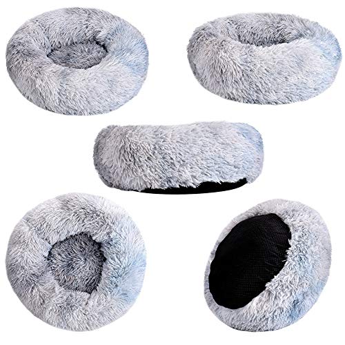 Wuudi Cama para perro, cama para gatos, cama para perro, cama para mascotas, nido para mascotas extraíble de felpa suave y redonda para dormir para perros y gatos Técnica de teñido anudado gris