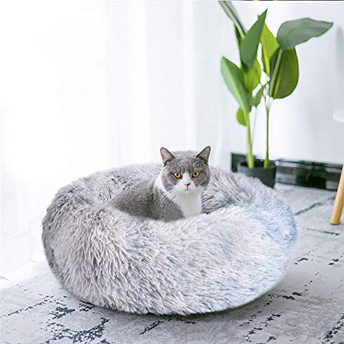 Wuudi Cama para perro, cama para gatos, cama para perro, cama para mascotas, nido para mascotas extraíble de felpa suave y redonda para dormir para perros y gatos Técnica de teñido anudado gris