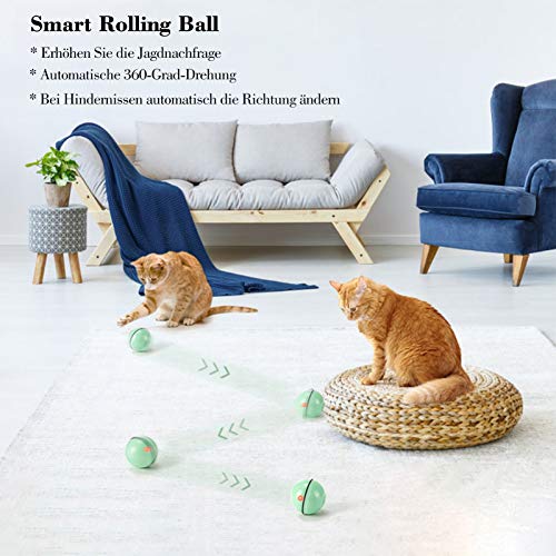 WWVVPET Bola de Gato,Juguete Gato Interactivo para Mascotas,Carga USB Juguetes para Gatos Pelotas,Giratoria Automática de 360 Grados,para Ejercicio Animal Doméstico (Verde)