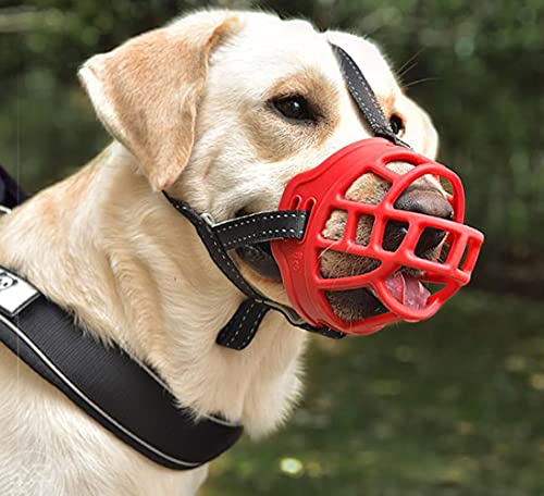 WXXT Bozal de Perro,Bozal de Canasta para Perros,Perro Bozal,Respirable Boca Cubierta Y Ajustable Correa,Evitar Morder,Masticar（Negro,Rojo） 6 tamaños a Elegir