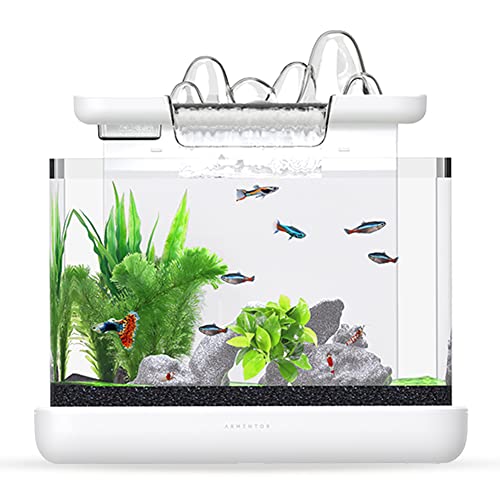 WYHmusic Tanque de Pescado 13L 360 Acuario con Filtro de Potencia LED iluminación con Cambiador de Agua (sin Peces)