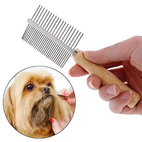 WYJJP Peine Para Mascotas, Peines Dobles, Acero Inoxidable, Mango De Madera, Gatito, Perro, Cachorro, Cepillo Para El Pelo, Productos Para Mascotas, Multifuncional