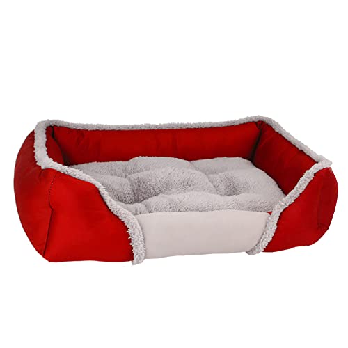 XCVXCV Cama para Perros Medianos, Antideslizante Desmontable Cálida Invierno Cama Perro, Cómoda Antiestres Cama para Perros Grandes Lavables para Grande Mediano Pequeños Gatos Masc(Size:L,Color:Rojo)