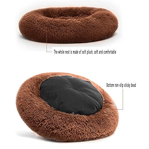 XGWML Cama para Mascotas con Forma de rosquilla de Felpa, sofá para Perros cálido Estilo Nido Circular para Gatos y Perros, Cama con cojín para Gatos (50cm,marrón)