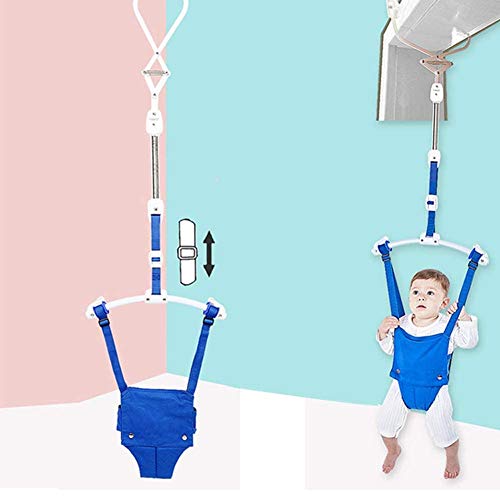 XIAOXIA Puente para puerta de bebé, ejercitador con abrazadera para puerta, resorte de rebote, longitud ajustable, columpio para bebé de 6 a 24 meses, color azul