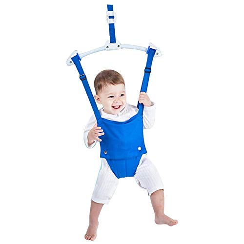 XIAOXIA Puente para puerta de bebé, ejercitador con abrazadera para puerta, resorte de rebote, longitud ajustable, columpio para bebé de 6 a 24 meses, color azul