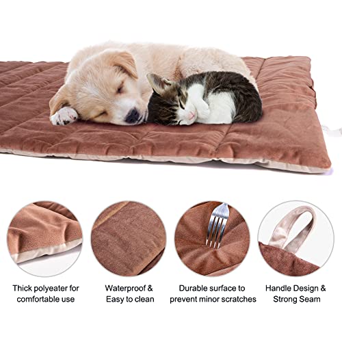 XIAPIA Cama Perro Grande, Cama Interior/Exterior para perros Pequeños y Medianos, Manta Perro Plegable, Colchón Antipelo y Suave para Perros y Gatos, 110 x 68 cm, Marrón