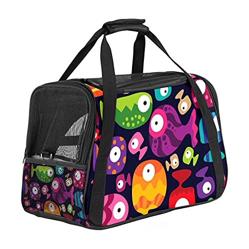 Xingruyun Transportín Perro Gato Dibujos Animados de Peces de Colores Bolsa de Transporte Plegable para Mascotas Transpirable Portador de Viaje para Perro y Gato 43x26x30 cm