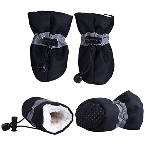 XiXiRan Zapatos Antideslizantes Perros*4 Piezas, Botas Impermeables para Perros, Botas para Perros con Correas Reflectantes, Cálidos, con Suela Suave, para Perros Pequeños y Medianos, Negro