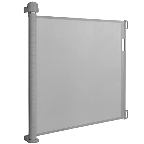 XMTECH Rejilla de protección para puertas extensible, 0 – 150 cm, gris, enrollable, protección para escaleras, seguridad para niños y perros, rejilla de protección para interiores y exteriores