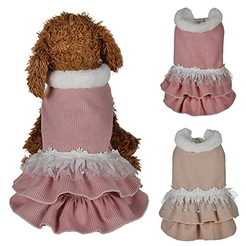 XNBZJ Linda Ropa De Perrito De Perrito De Perro De Invierno Vestido De Encaje Vestido De Vestir Suave Abrigo Vestido De Ropa para Niños Pequeños (Color : Beige, Size : S)