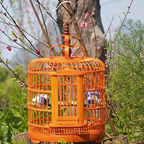 XQWERJ Bird Cage Pet Parrot Large Bamboo Parrot Bird Cage Handmade Canary Cage Hanging Canary Birdcage Double Door Design Birdcage (Orange(A) 33 * 47cm)