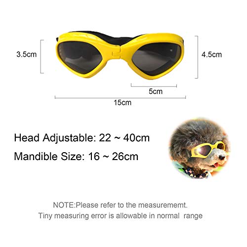 XUNKE Gafas de Sol para Perros, Perro Gafas para Perros pequeños y medianos Impermeable Plegable Protector Ocular Protección UV Antivaho (Amarillo)