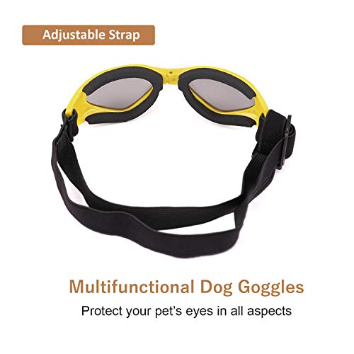 XUNKE Gafas de Sol para Perros, Perro Gafas para Perros pequeños y medianos Impermeable Plegable Protector Ocular Protección UV Antivaho (Amarillo)