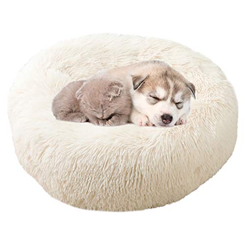 Yagoal Cama Perro Grande Cama Perro Oval Cama del Perro Caliente Cama del Perro Cojín del Perro Donut Cama del Perro Perro Camas De Peluche Cama del Perro Beige,50cm/19.69in