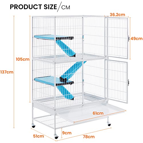 Yaheetech Grande Jaula Hamster con Ruedas Jaula Chinchilla Separados Jaula de Dos Pisos para Cobaya Hurones Casa para Ratoncillos Roedores 137x78x51cm Blanco