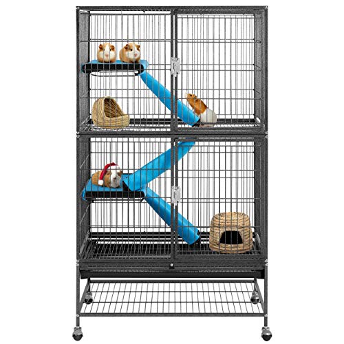 Yaheetech Grande Jaula Hamster con Ruedas Jaula Chinchilla Separados Jaula de Dos Pisos para Cobaya Hurones Casa para Ratoncillos Roedores 137x78x51cm (Negro)